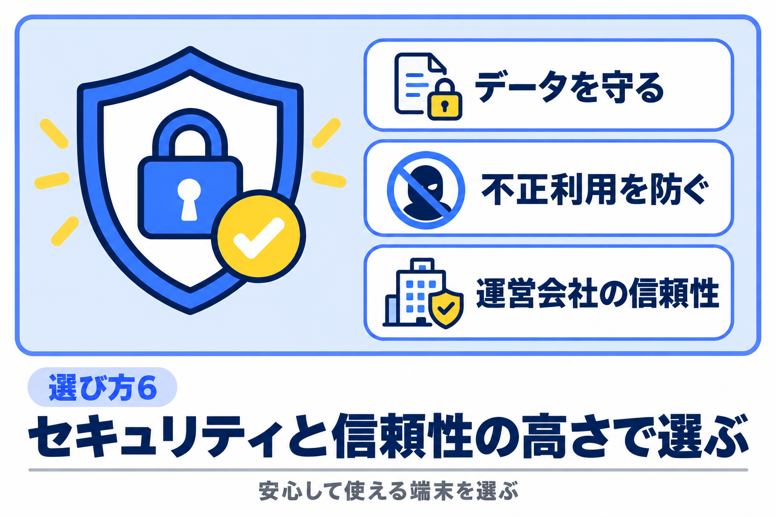 セキュリティ対策と信頼性の高さで決済端末を選ぶことを説明する図解