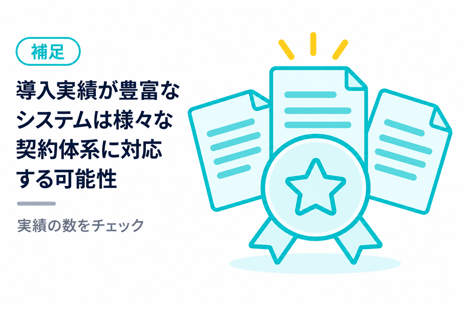 導入実績が豊富なシステムは様々な契約体系に対応できる可能性があることを説明する図解